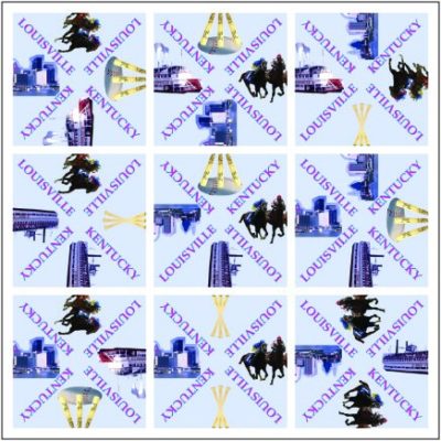 A blue square with various images of chess pieces.